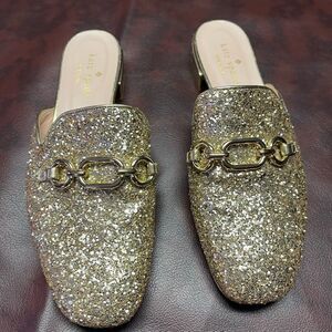 Kate‎ Spade gold glitter Glendi mules, size 6